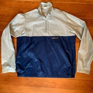 Vintage Adidas Men's Navy and Light Gray Quarter zip Windbreaker